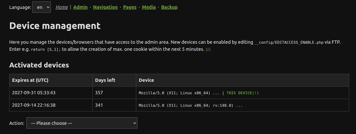Device management screenshot