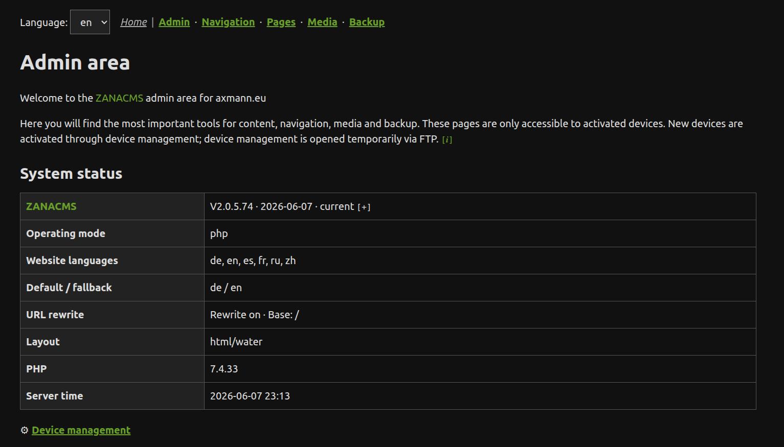 Admin dashboard screenshot
