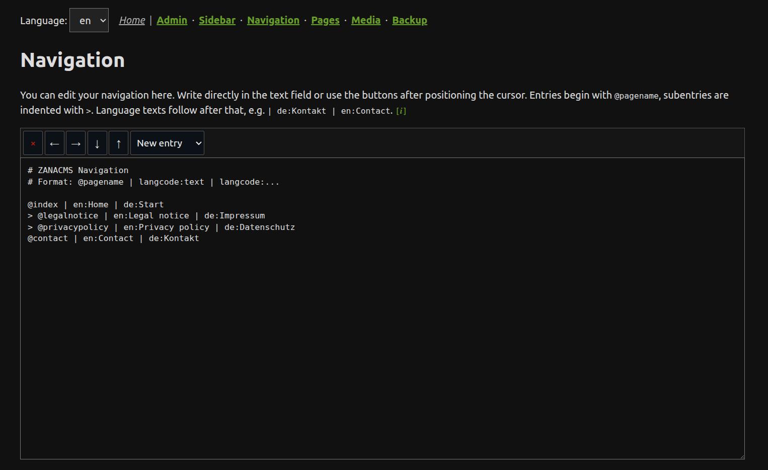 Navigation editor screenshot
